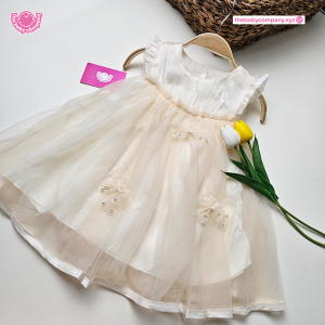 Cute Bow Baby Birthday Dress (Off white)