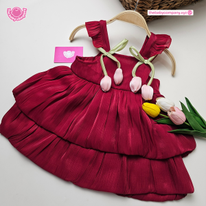 Tulip Charm Baby Dress (Maroon)
