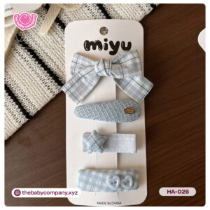 Blue Plaid Bow Baby Hair Clip Set – 4 Pieces.
