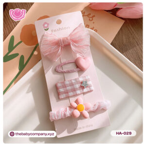 Pink Bow and Flower Baby Hair Clip Set – 4 Pieces